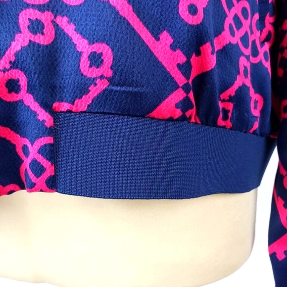 Vintage Le Tigre Ribbed Blue & Pink Geometric Link Key Bomber Y2K Jacket - Picture 5 of 11